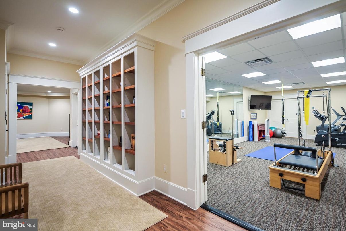 Fitness Equipment, Game Room, Interior, Recessed Lighting, Wood Texture Flooring