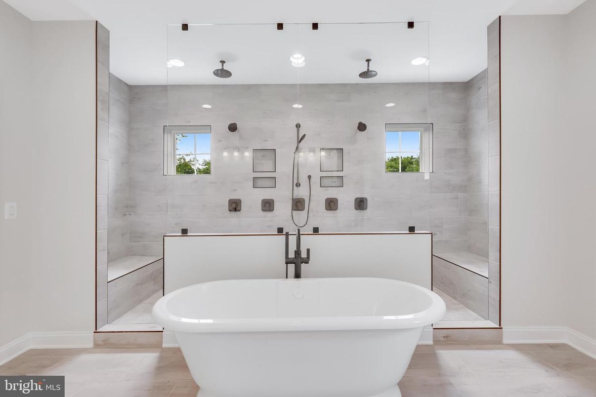 Bathroom, Free Standing Baths, Glass Shower, Interior, Recessed Lighting