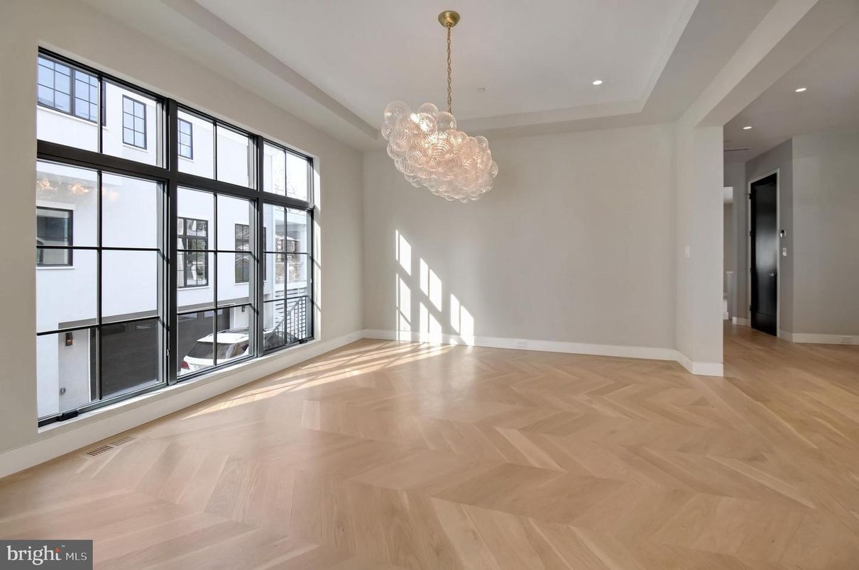 Chandelier, Empty room, Interior, Pendant Lights, Recessed Lighting, Wood Texture Flooring