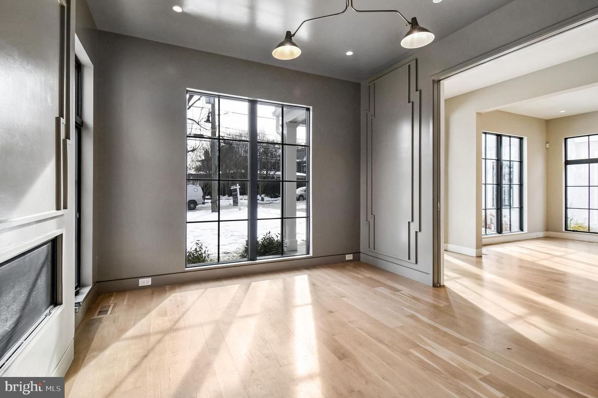 Empty room, Interior, Pendant Lights, Recessed Lighting, Wood Texture Flooring
