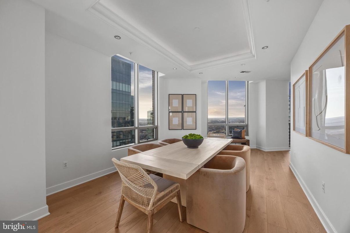 Dining room, Interior, Recessed Lighting, Wood Texture Flooring
