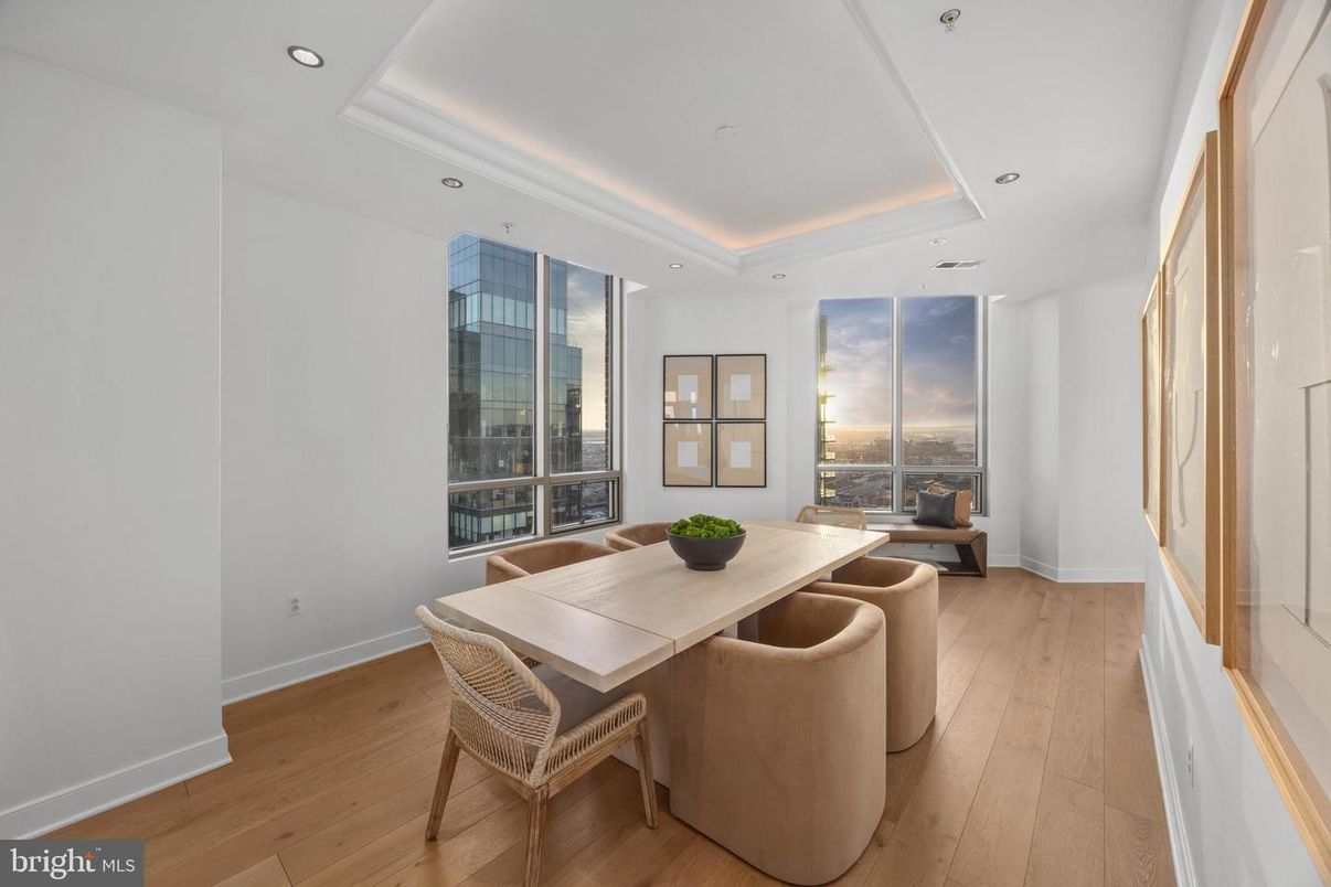 Dining room, Interior, Recessed Lighting, Wood Texture Flooring
