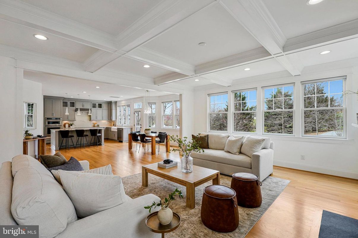 Dining room, Interior, Kitchen, Living room, Recessed Lighting, Stainless Steel Appliances, Wood Texture Flooring