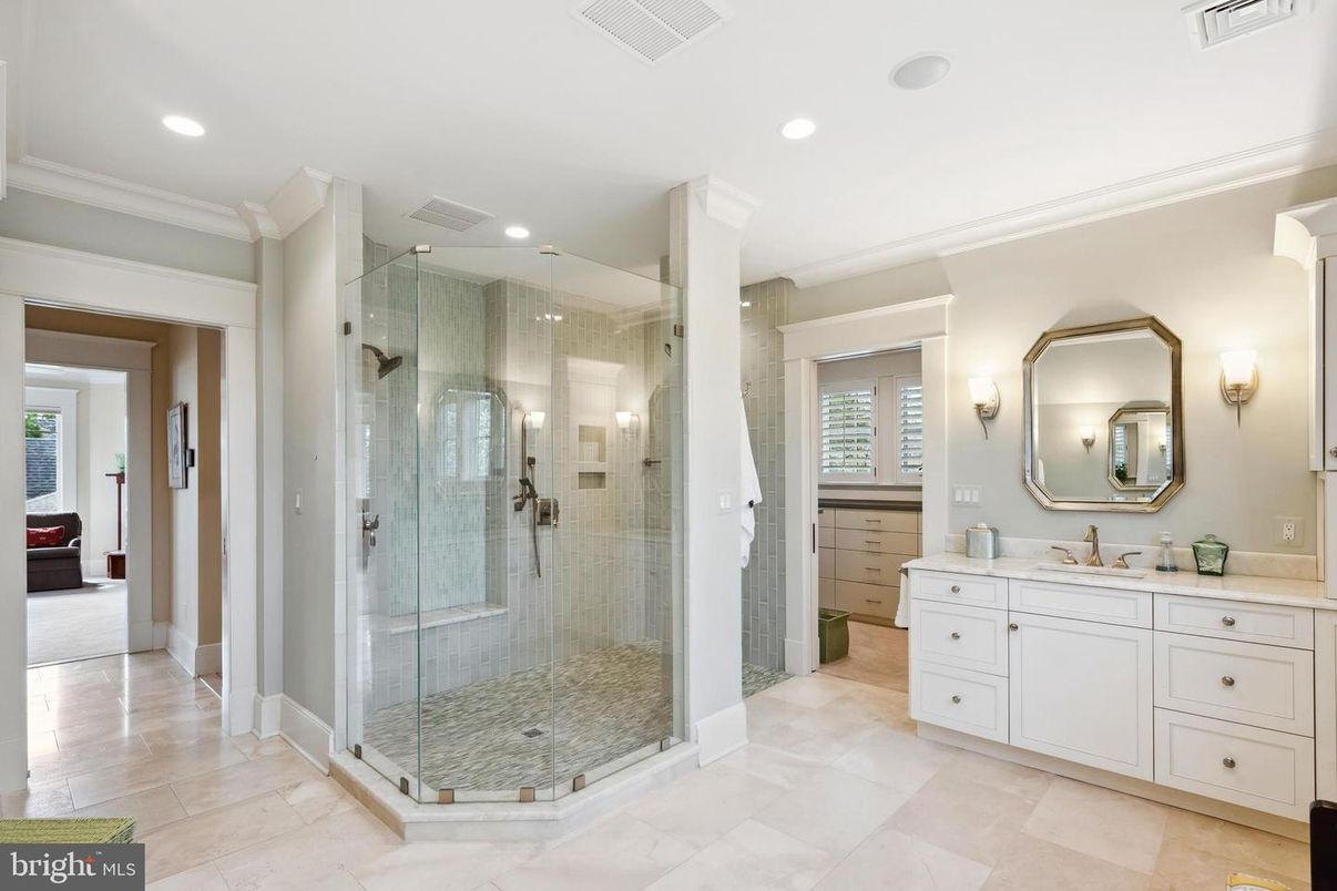 Bathroom, Glass Shower, Interior, Recessed Lighting
