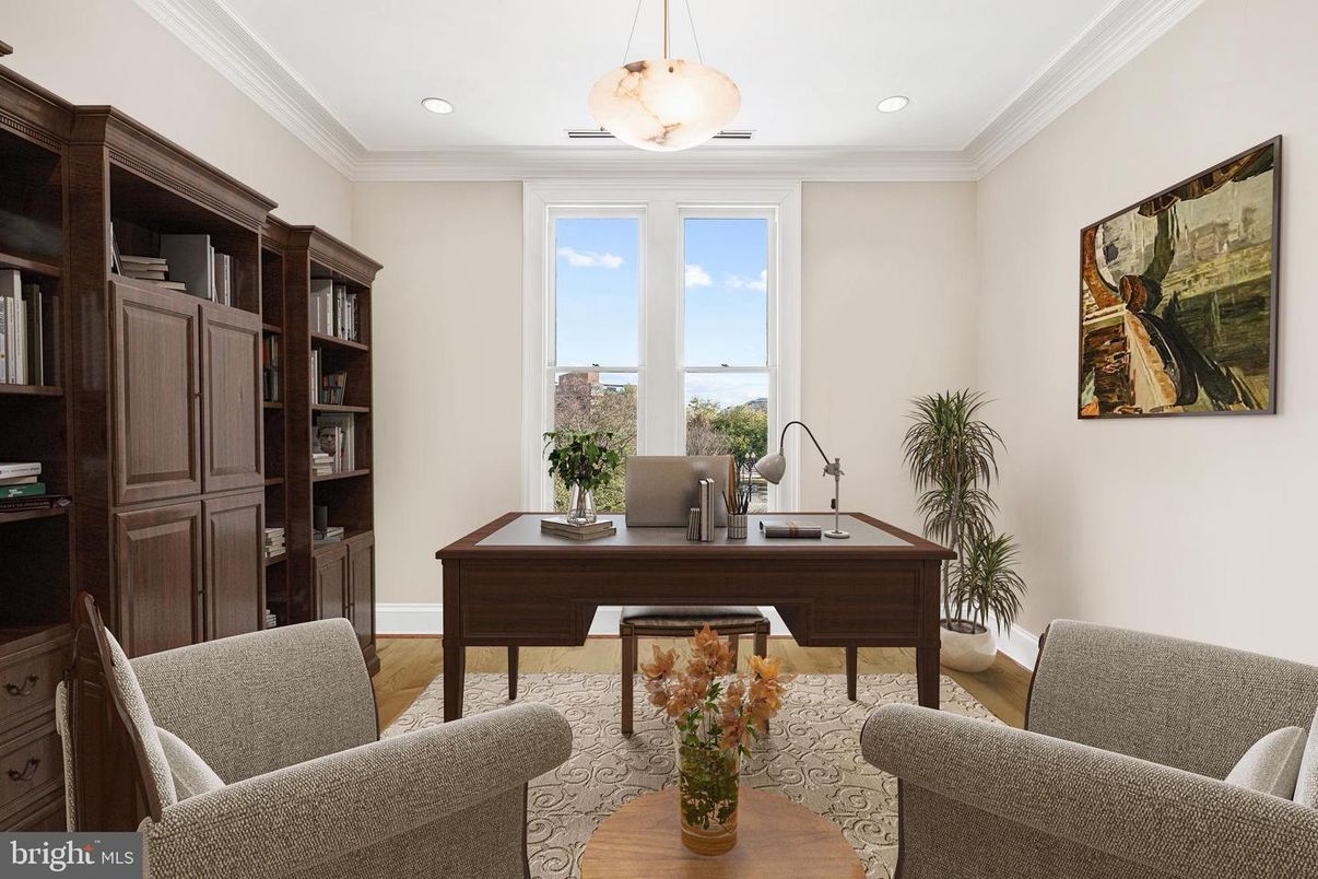 Home Office, Interior, Pendant Lights, Recessed Lighting, Wood Texture Flooring