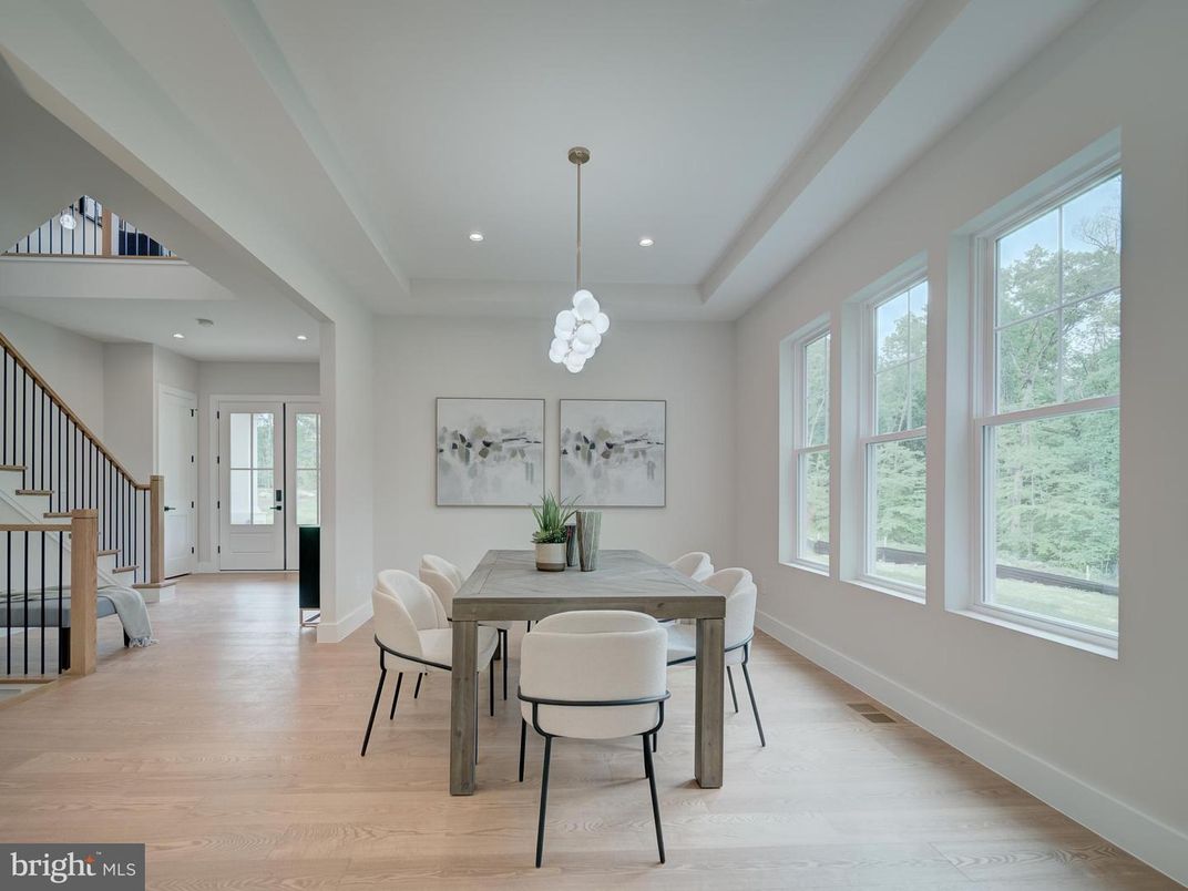 Dining room, Interior, Pendant Lights, Recessed Lighting, Wood Texture Flooring