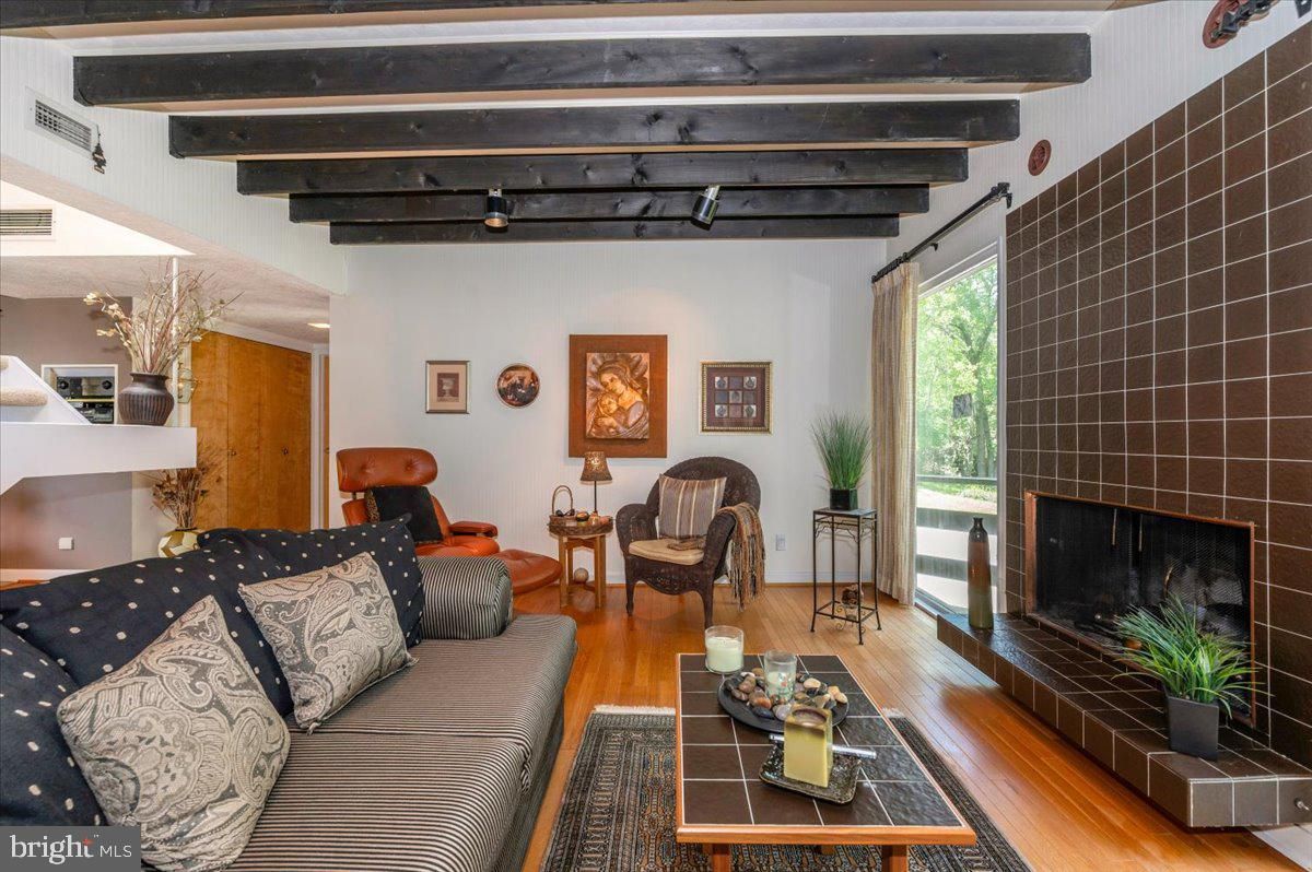 Fireplace, Interior, Living room, Wooden Beams, Wood Texture Flooring