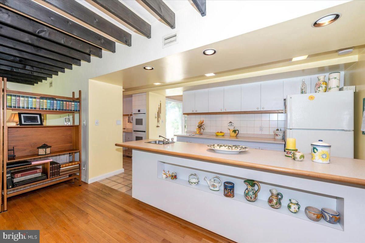 Interior, Kitchen, Recessed Lighting, Wooden Beams, Wood Texture Flooring