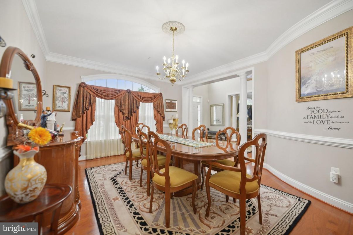 Chandelier, Dining room, Interior, Wood Texture Flooring
