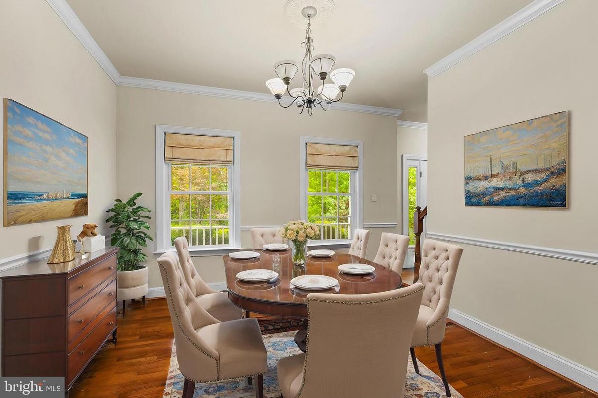 Chandelier, Dining room, Interior, Wood Texture Flooring