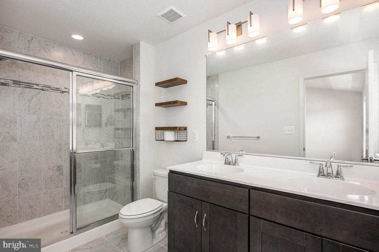 Bathroom, Dual Sink Vanities, Glass Shower, Interior, Recessed Lighting