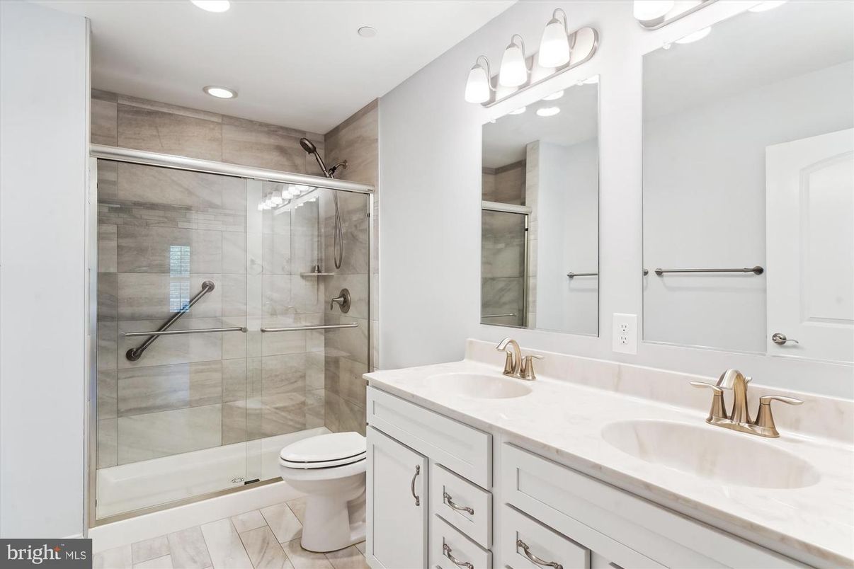 Bathroom, Dual Sink Vanities, Glass Shower, Interior, Recessed Lighting