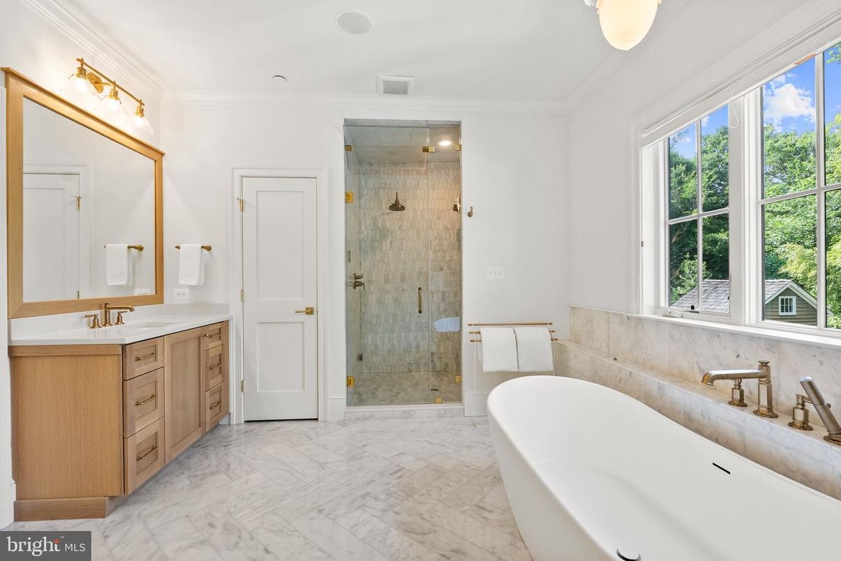 Bathroom, Dual Sink Vanities, Free Standing Baths, Glass Shower, Interior, Marble