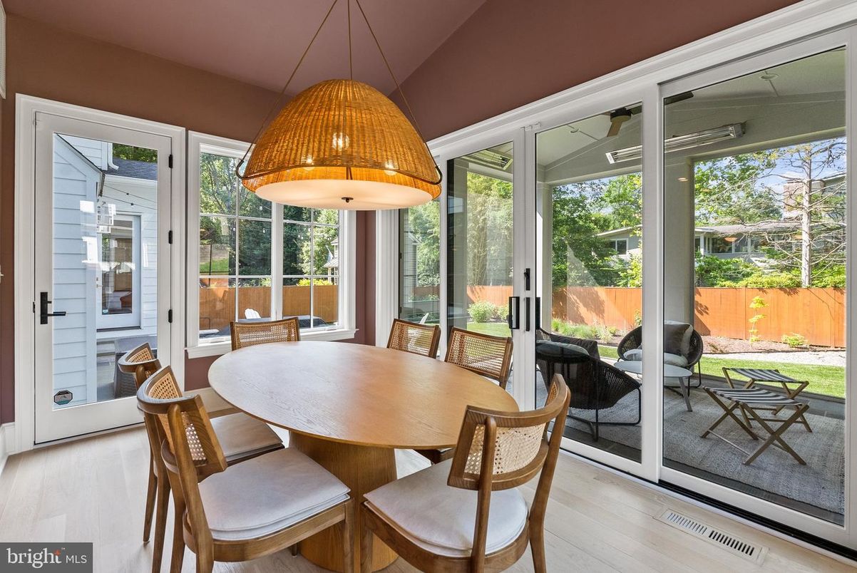 Dining room, Interior, Pendant Lights, Sun Room, Wood Texture Flooring