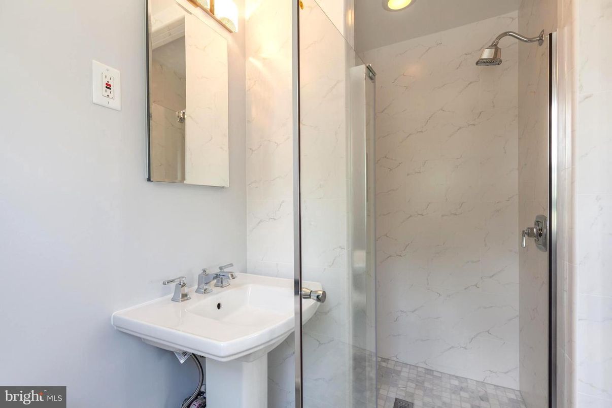 Bathroom, Glass Shower, Interior, Marble Walls, Recessed Lighting