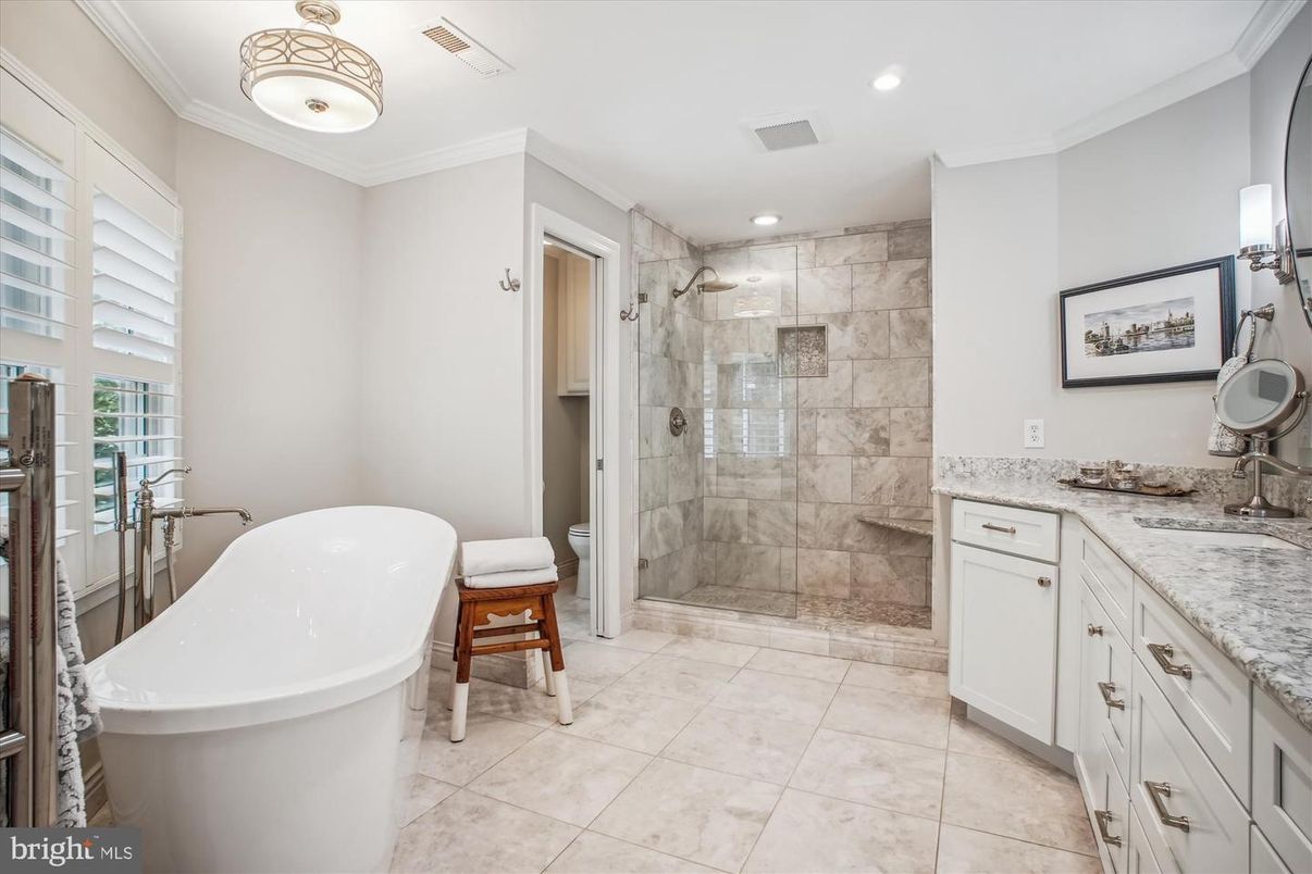 Bathroom, Dual Sink Vanities, Free Standing Baths, Glass Shower, Interior, Recessed Lighting