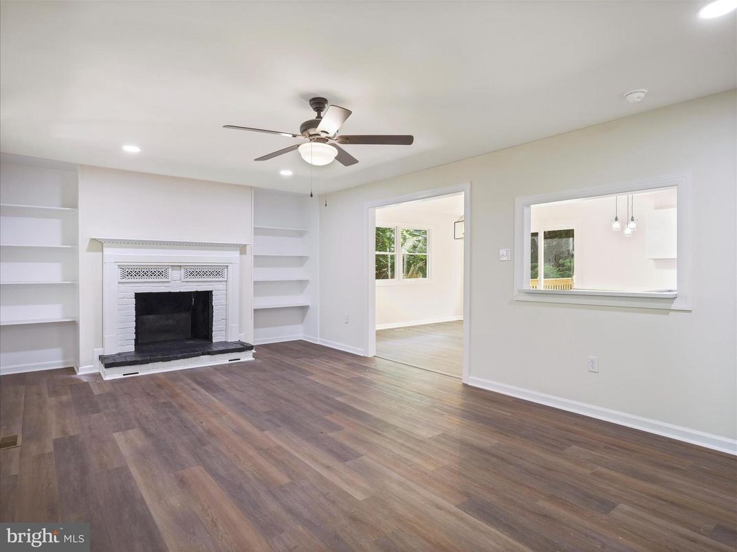 Empty room, Fireplace, Interior, Recessed Lighting, Wood Texture Flooring