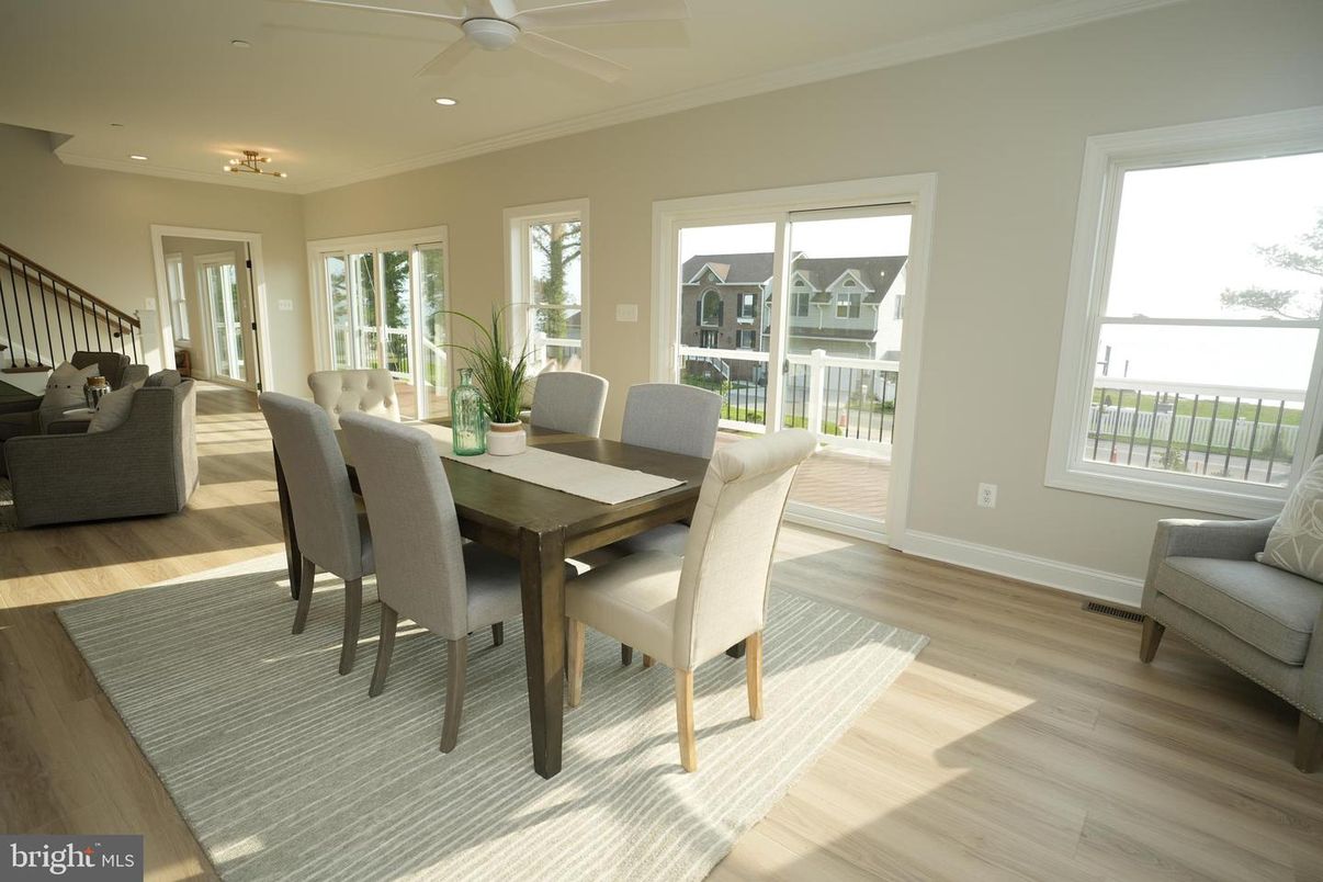Dining room, Interior, Recessed Lighting, Wood Texture Flooring