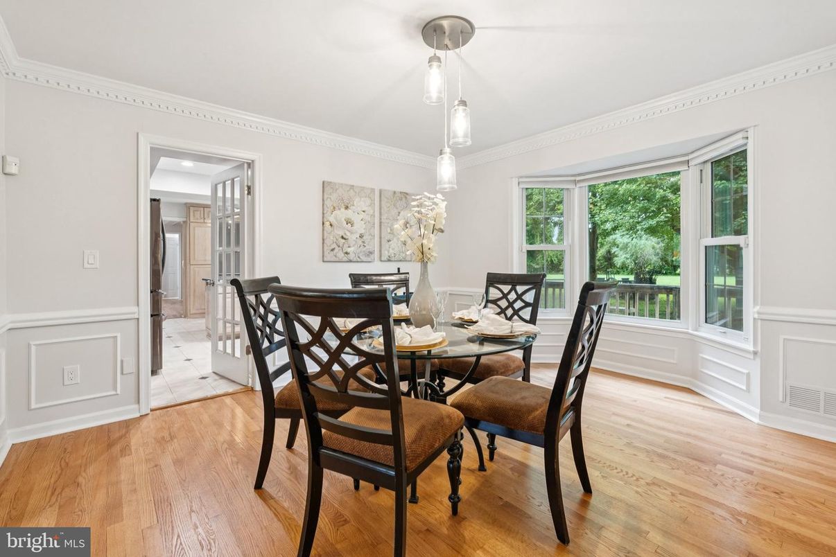 Dining room, Interior, Pendant Lights, Wood Texture Flooring