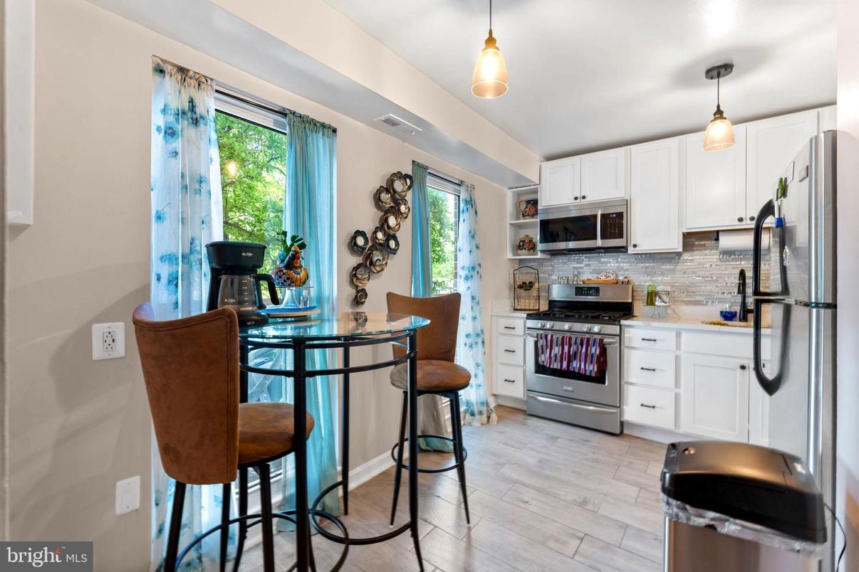 Interior, Kitchen, Pendant Lights, Stainless Steel Appliances, Wood Texture Flooring