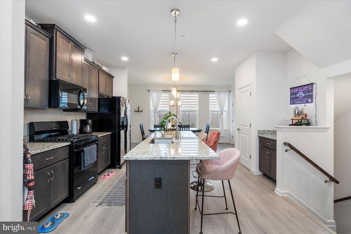 Interior, Kitchen, Pendant Lights, Recessed Lighting, Wood Texture Flooring