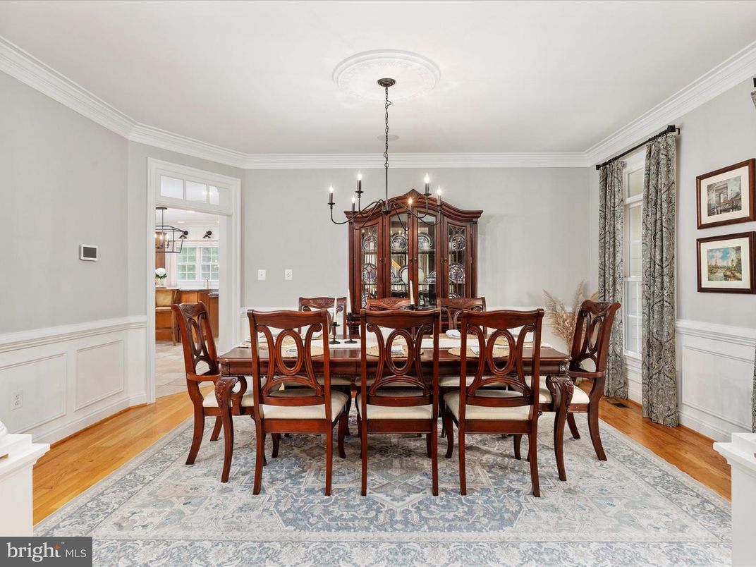 Chandelier, Dining room, Interior, Wood Texture Flooring