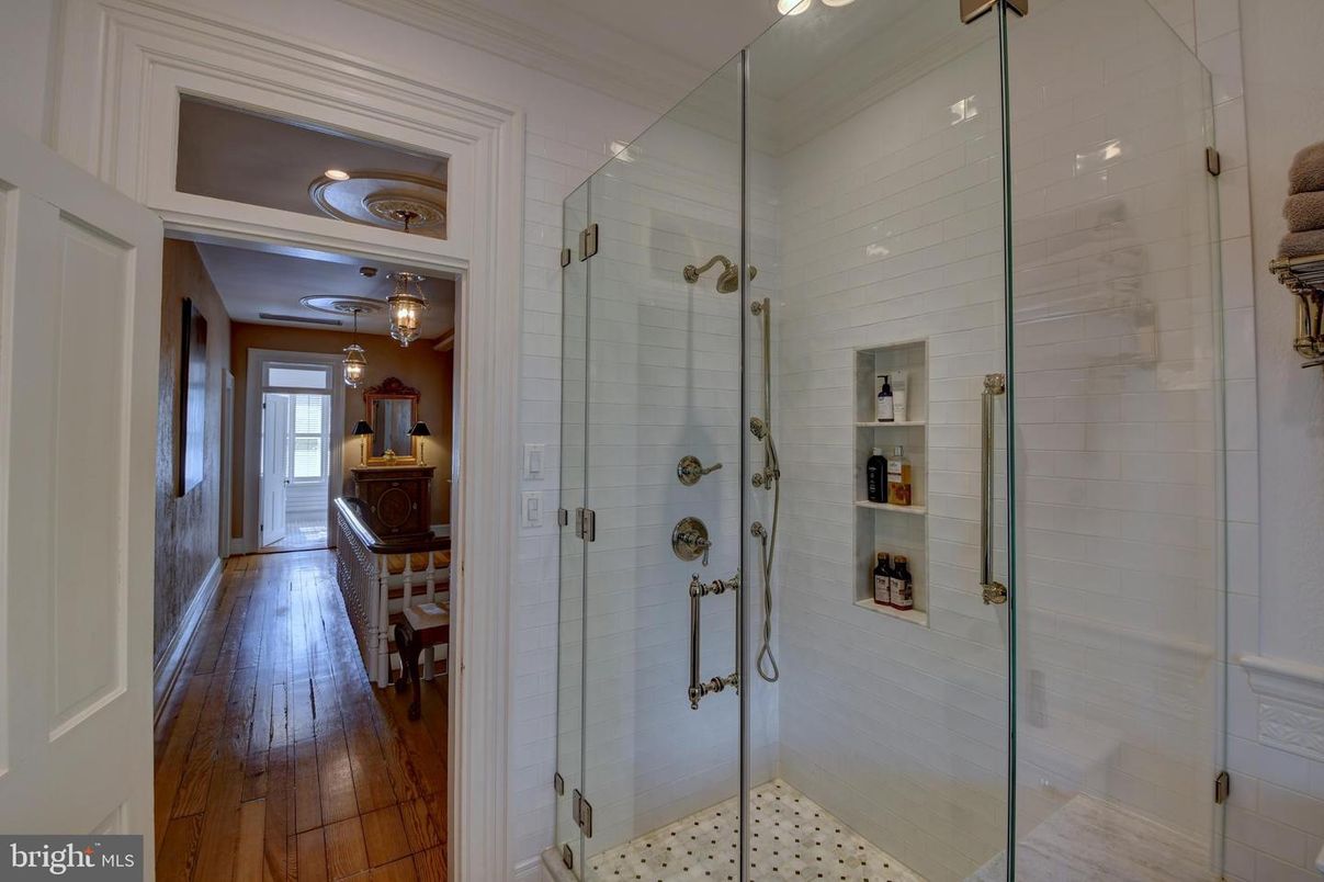 Bathroom, Glass Shower, Interior, Wood Texture Flooring