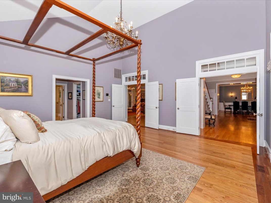 Bedroom, Chandelier, Interior, Wood Texture Flooring