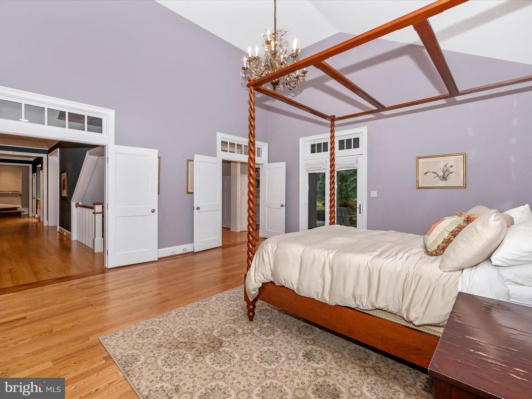 Bedroom, Chandelier, Interior, Wood Texture Flooring