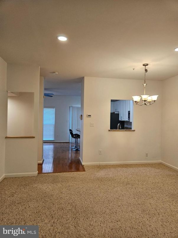 Chandelier, Empty room, Interior, Recessed Lighting, Wood Texture Flooring