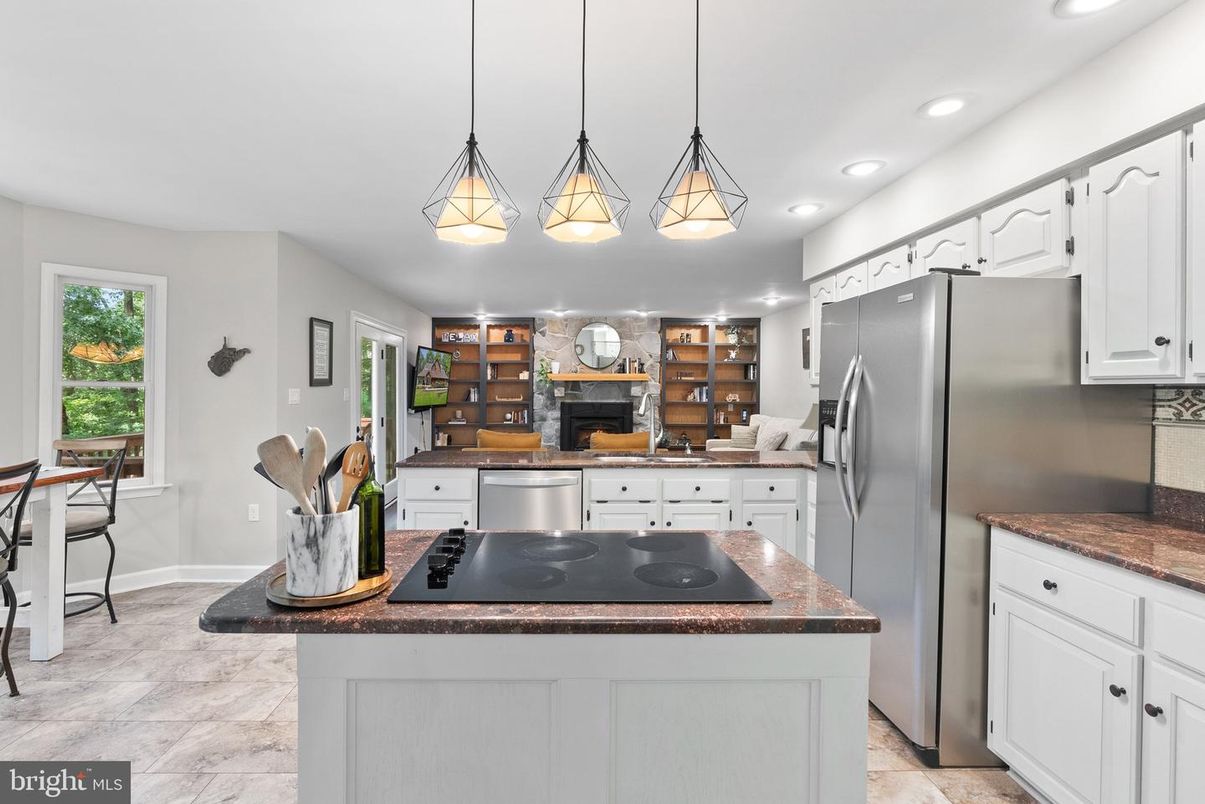 Interior, Kitchen, Marble, Pendant Lights, Recessed Lighting, Stainless Steel Appliances