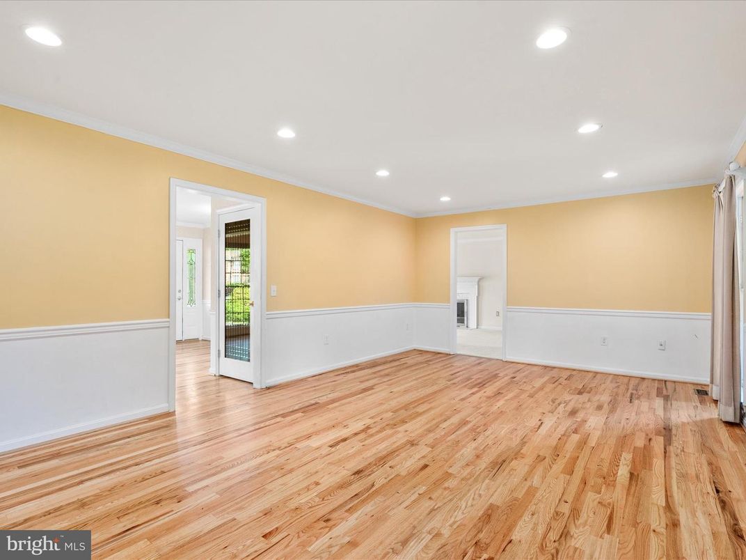 Empty room, Fireplace, Interior, Recessed Lighting, Wood Texture Flooring
