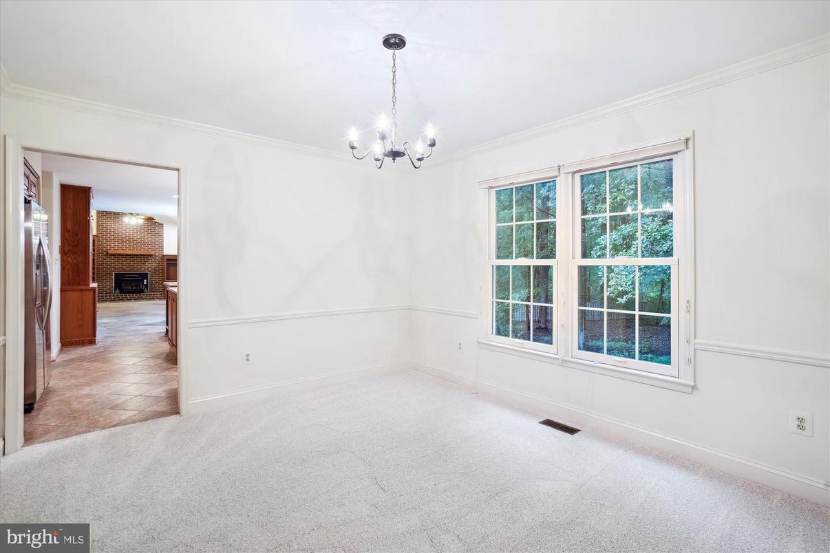 Chandelier, Empty room, Fireplace, Interior