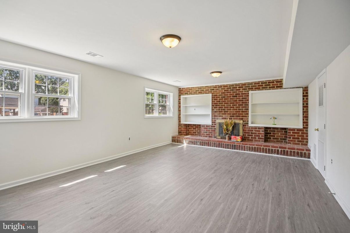 Empty room, Fireplace, Interior, Stone Walls, Wood Texture Flooring