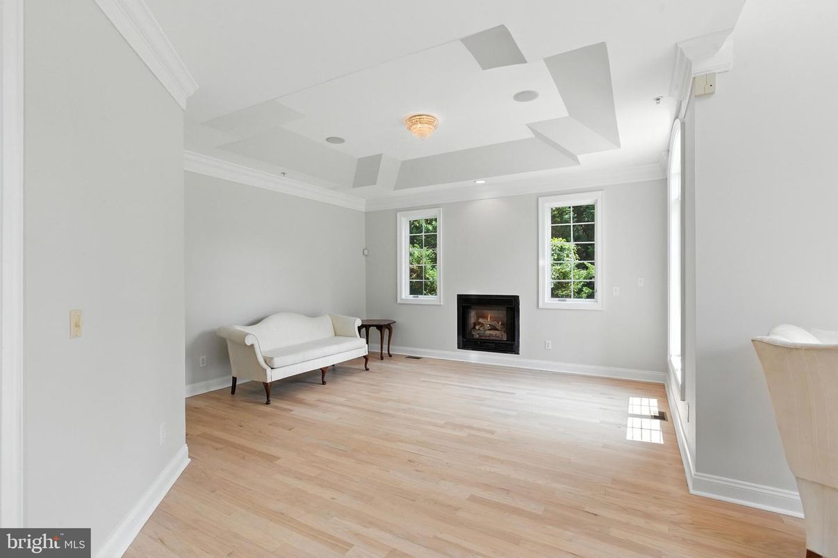 Empty room, Fireplace, Interior, Recessed Lighting, Wood Texture Flooring