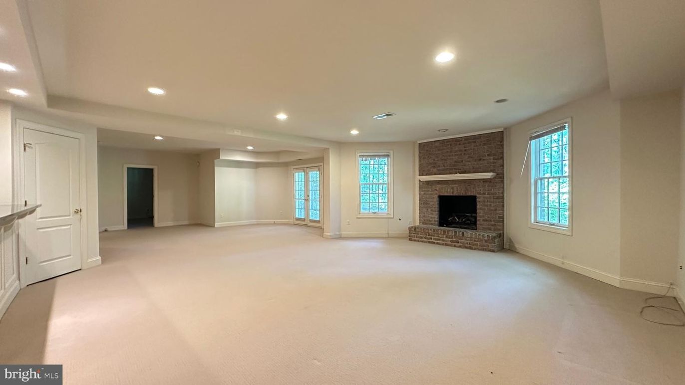 Empty room, Fireplace, Interior, Recessed Lighting, Stone Walls