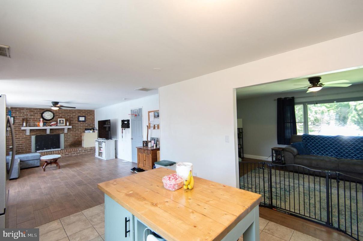 Fireplace, Interior, Kitchen, Stone Walls, Wood Texture Flooring