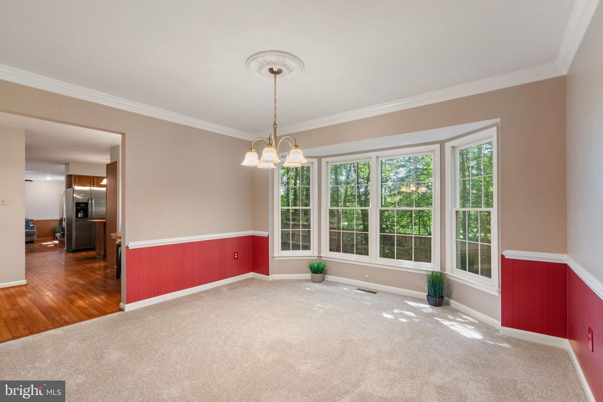 Empty room, Interior, Pendant Lights, Stainless Steel Appliances, Wood Texture Flooring