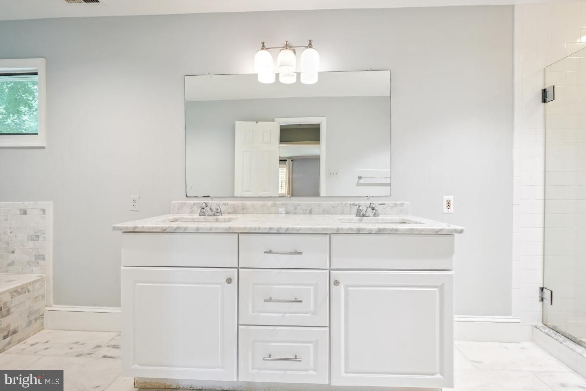 Bathroom, Dual Sink Vanities, Glass Shower, Interior, Marble