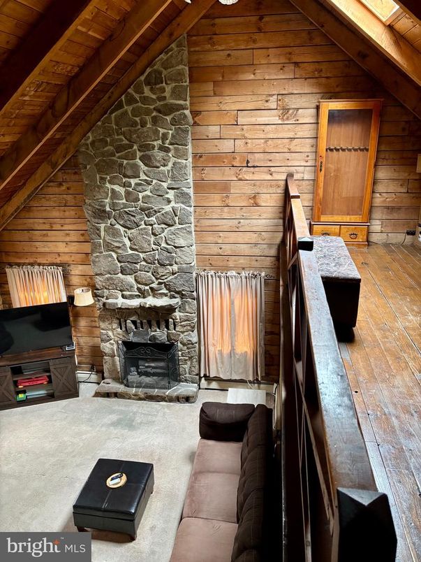 Fireplace, Interior, Living room, Stone Walls, Wooden Beams, Wooden Ceilings, Wooden Walls