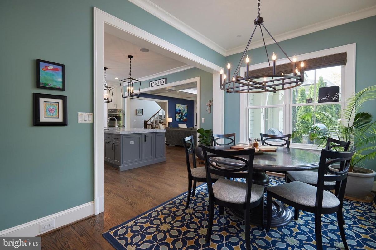 Chandelier, Dining room, Interior, Pendant Lights, Wood Texture Flooring
