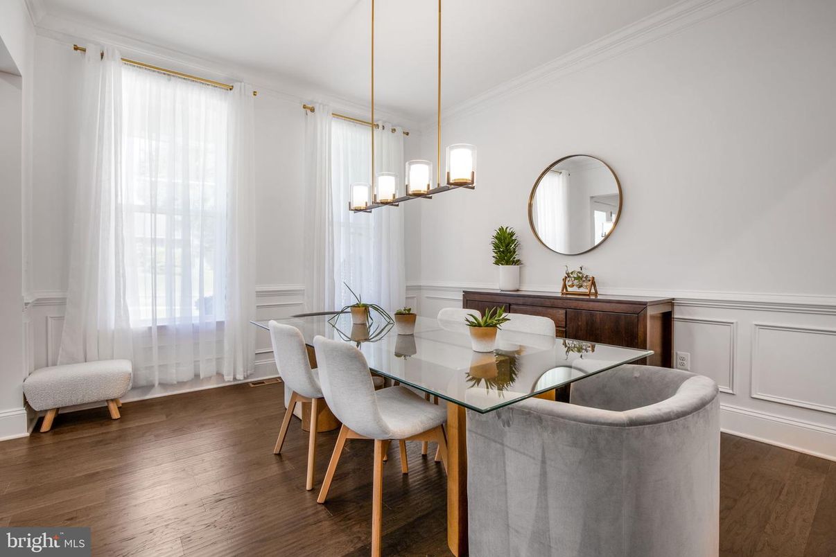 Dining room, Interior, Pendant Lights, Wood Texture Flooring