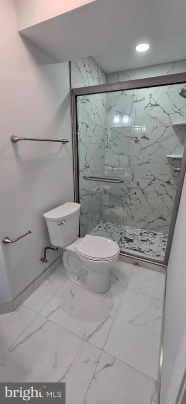 Bathroom, Glass Shower, Interior, Marble, Marble Walls, Recessed Lighting