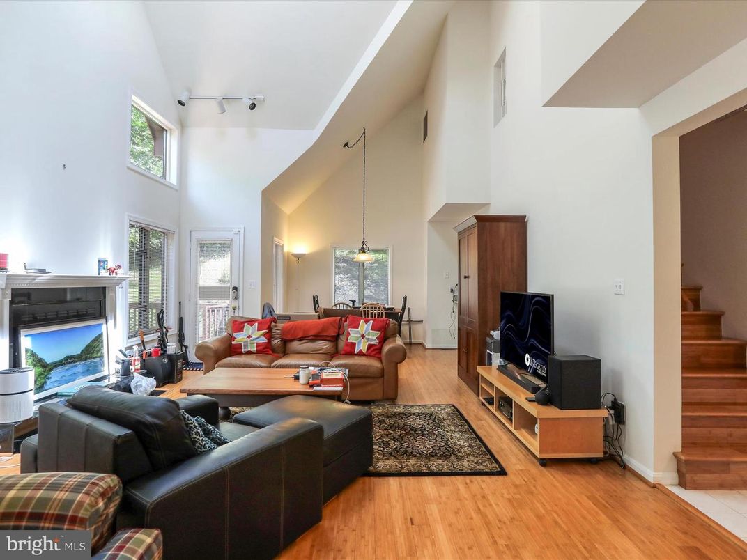 Fireplace, Interior, Living room, Pendant Lights, Wood Texture Flooring