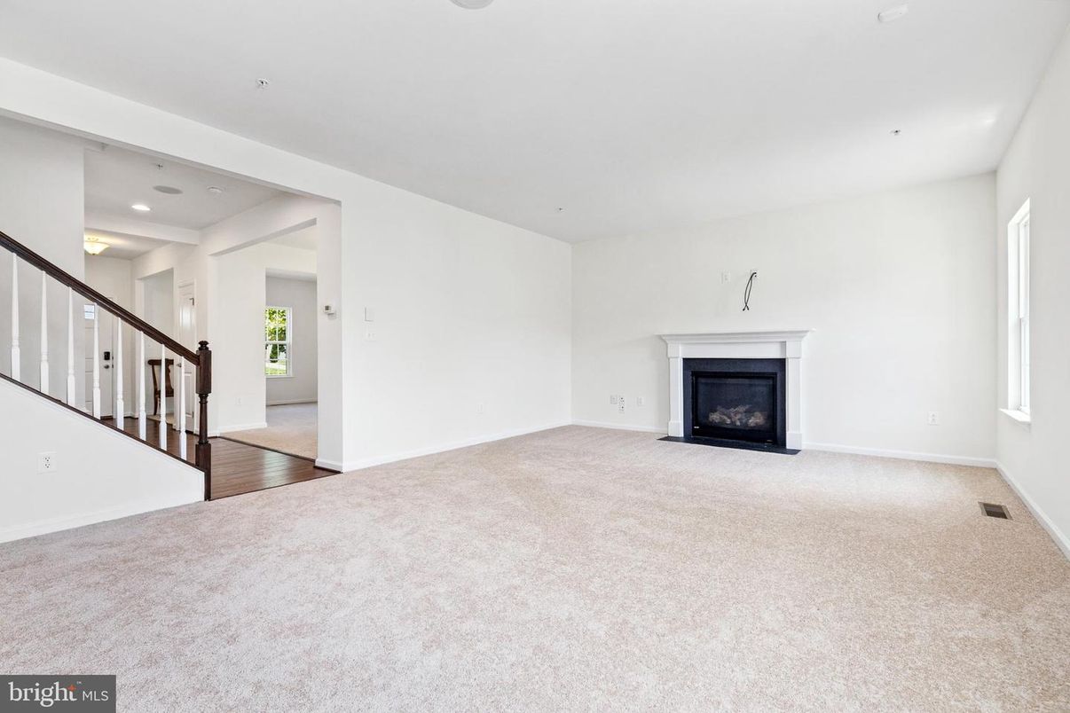 Empty room, Fireplace, Interior, Recessed Lighting, Wood Texture Flooring