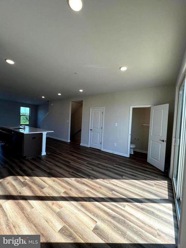 Empty room, Interior, Kitchen, Recessed Lighting, Wood Texture Flooring
