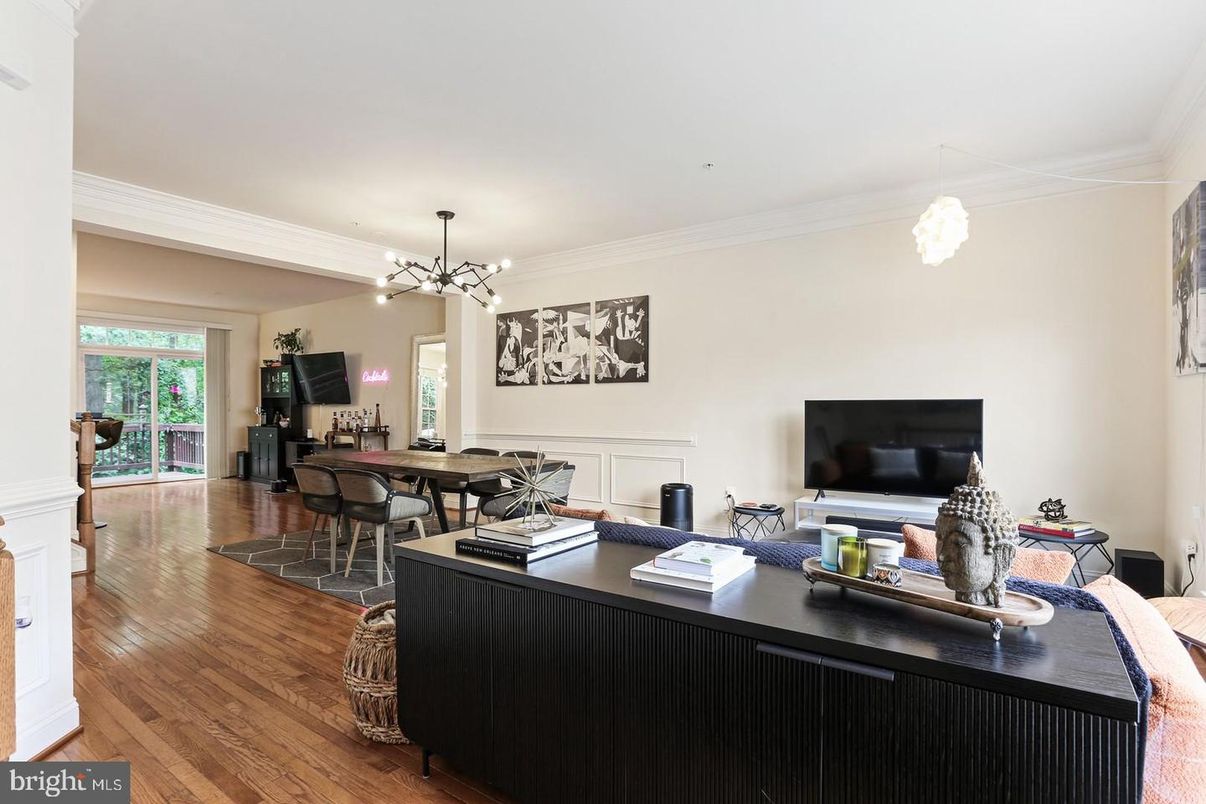 Dining room, Interior, Pendant Lights, Wood Texture Flooring