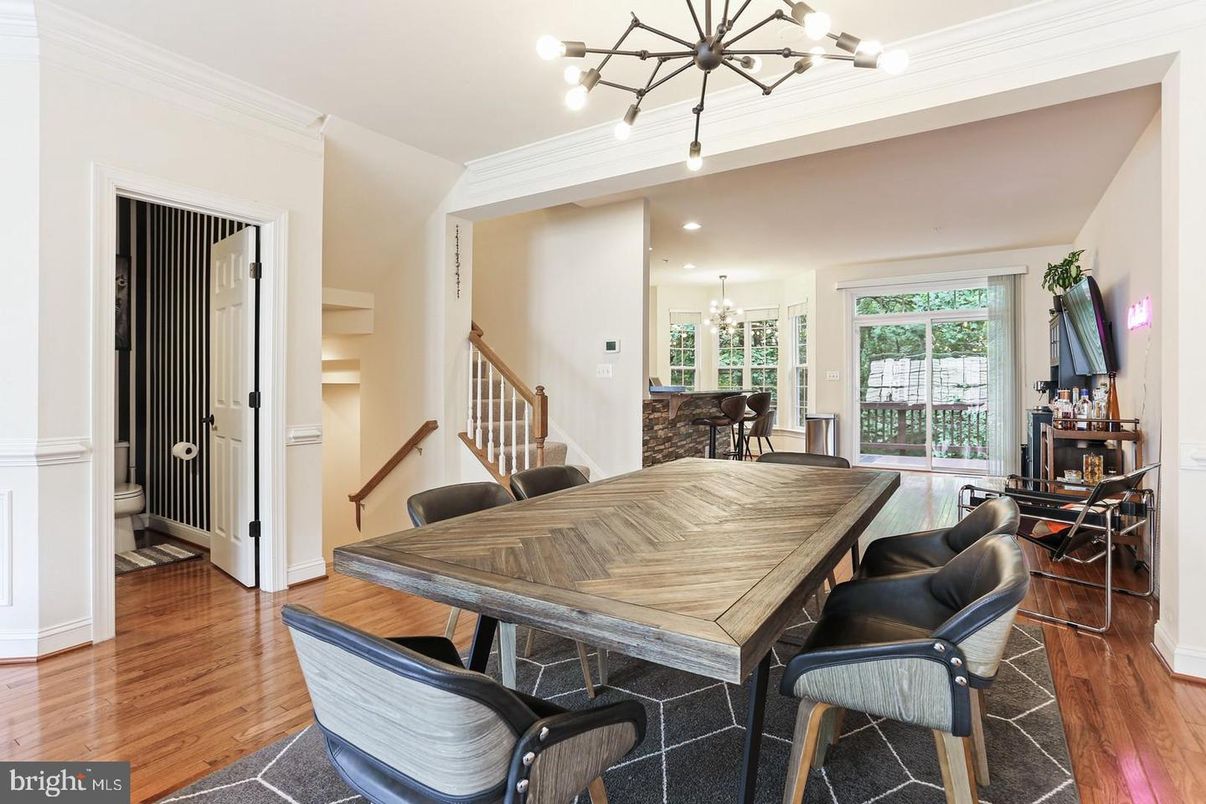 Dining room, Interior, Recessed Lighting, Wood Texture Flooring