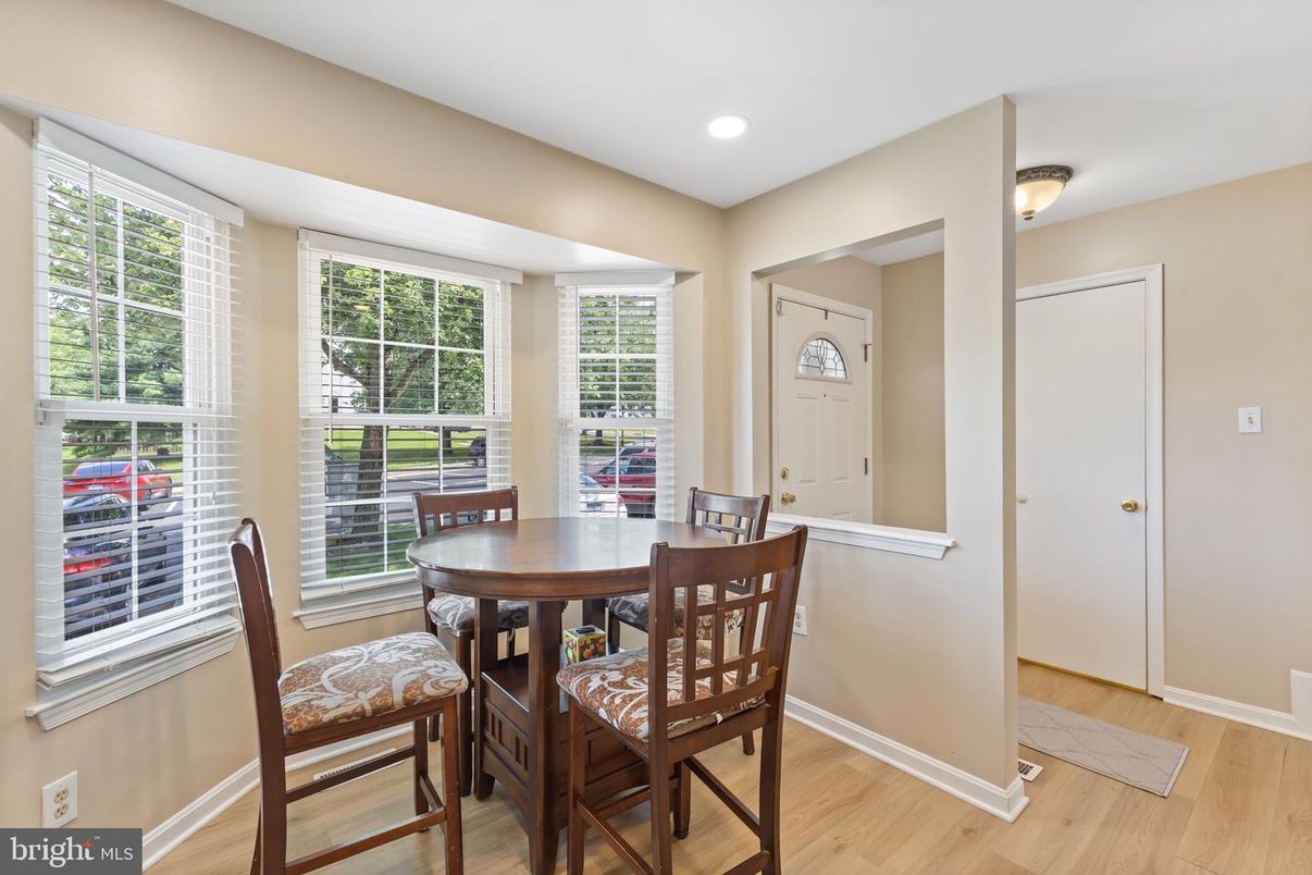 Dining room, Interior, Recessed Lighting, Wood Texture Flooring