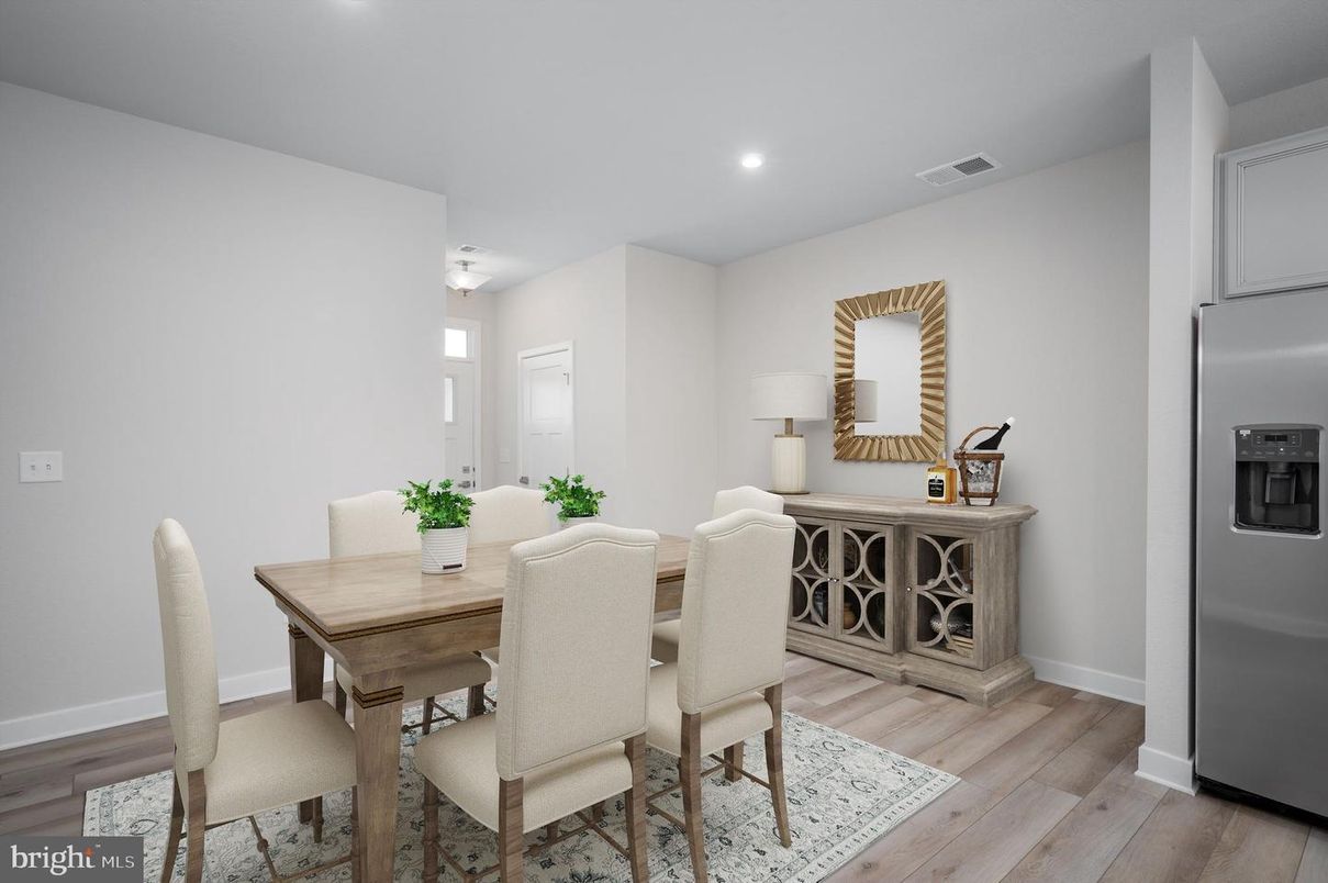 Dining room, Interior, Recessed Lighting, Wood Texture Flooring